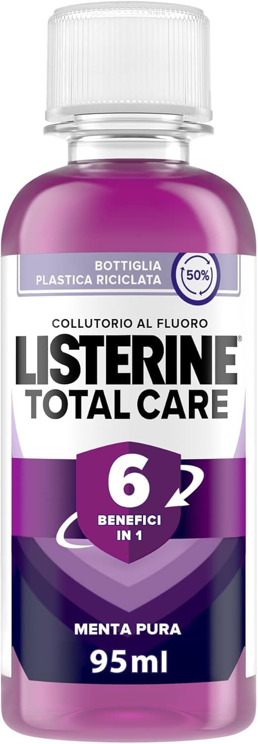 LISTERINE Total Care Mouthwash Pure Mint Flavoured Mouthwash with 6 Benefits in 1 for Thorough Cleansing and Complete Oral Hygiene 95ml
