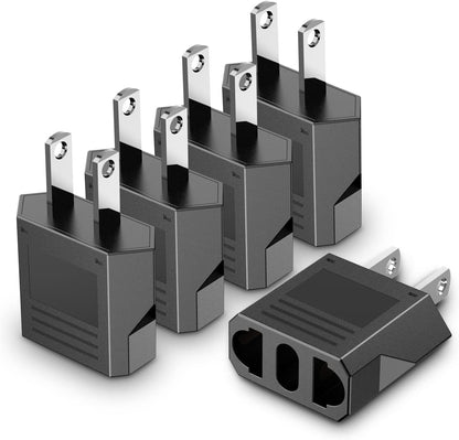 European to America/Canada Travel Plug Adapter, 5 Pack Universal Converter for European to American/Canada Power Outlets