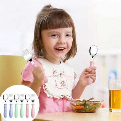 8 Pcs Toddler Spoons and Forks, Stainless Steel Toddler Utensils Kids Silverware Children's Safe Flatware Set Metal Cutlery Set with Round Handle, 4 x Safe Forks, 4 x Children Tablespoons