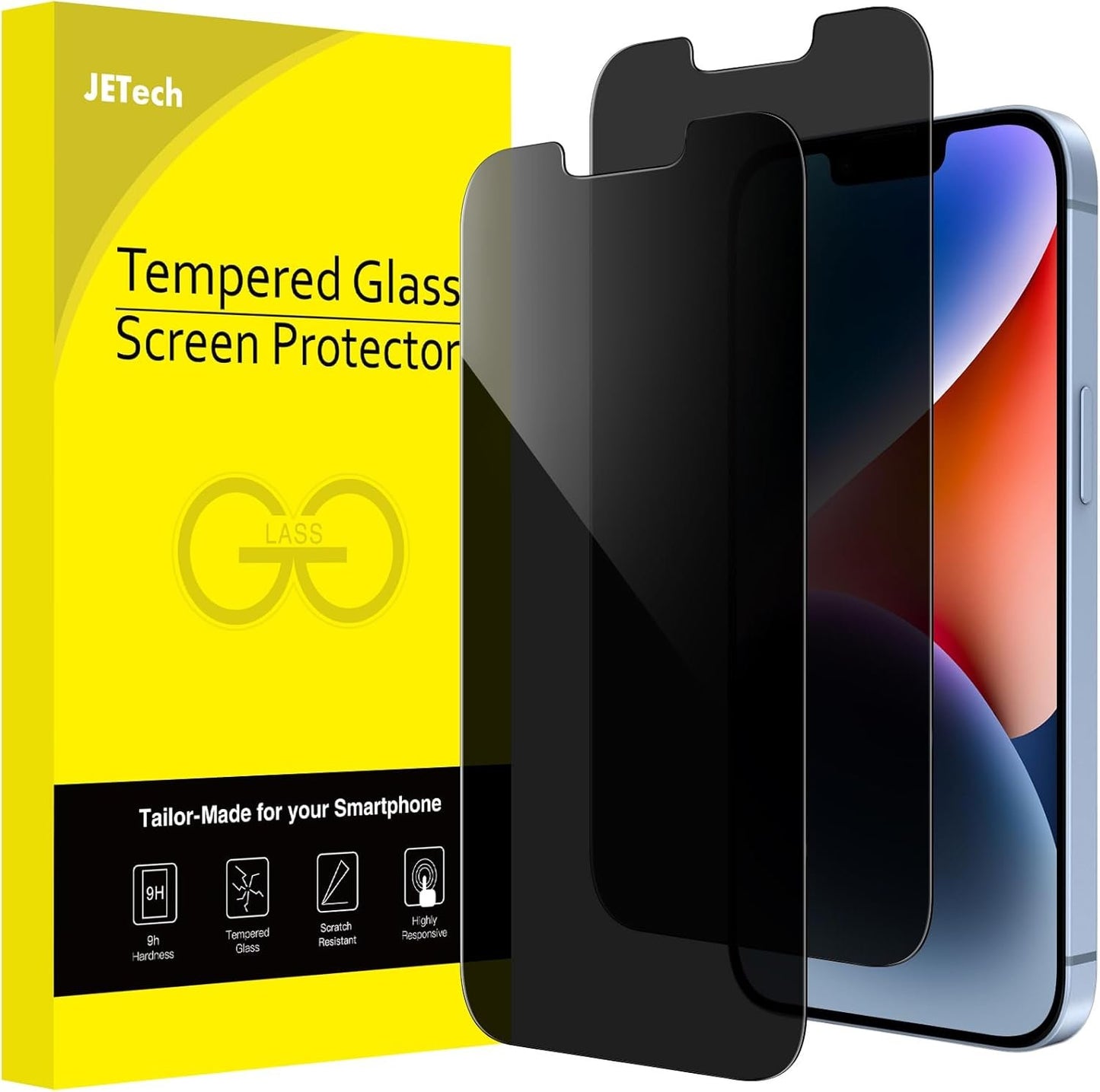 JETech Privacy Screen Protector for iPhone 14 Plus 6.7-Inch, Anti Spy Tempered Glass Film, 2-Pack