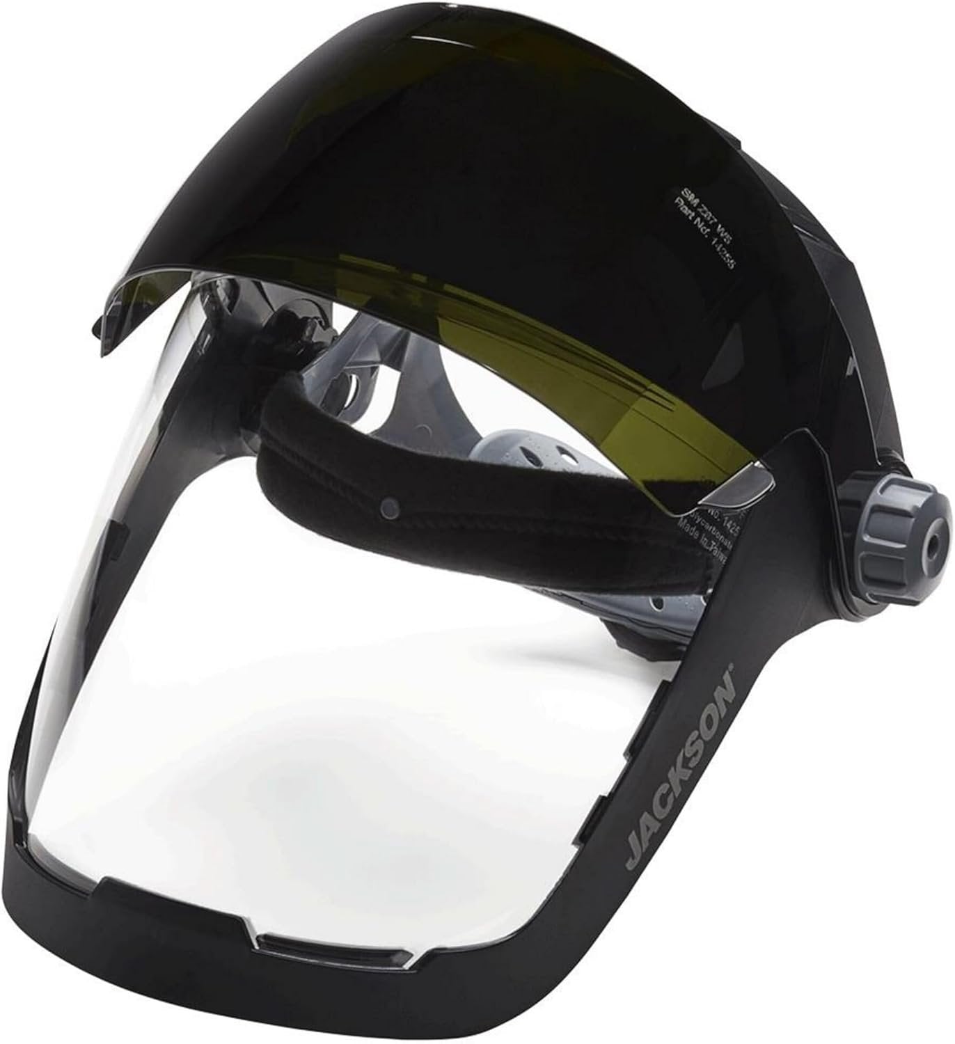 Jack Safety 14230 Quad 500 Premium Multi-Purpose Face Shield/Face Guard; Ratcheting Headgear, Clear Tint, Anti-Fog Coating, Visor Face Protection with 5 IR Rated Flipshade