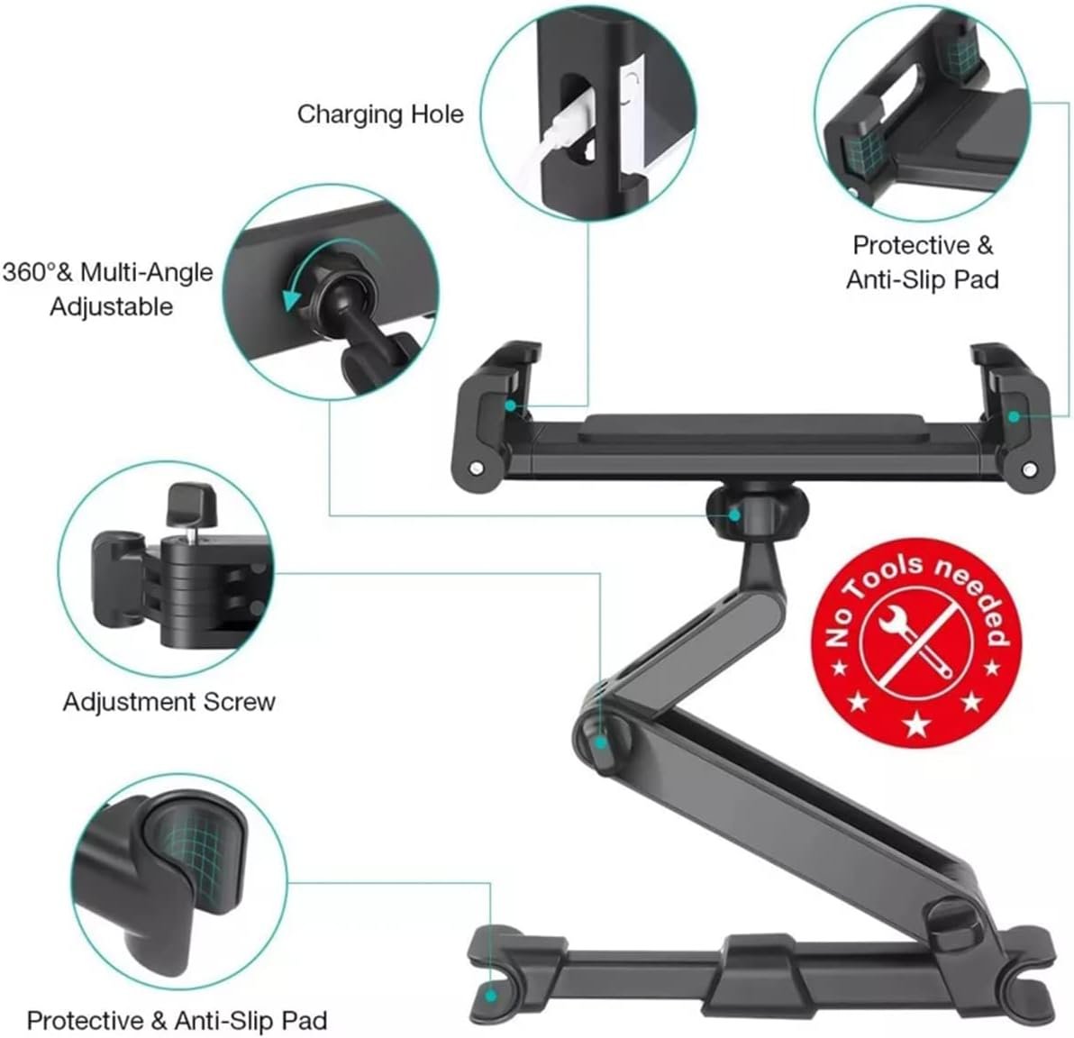 JNNJ Universal 360 Degree Rotation Adjustable Car Seat Headrest Tablet Holder for Smartphones and Tablets