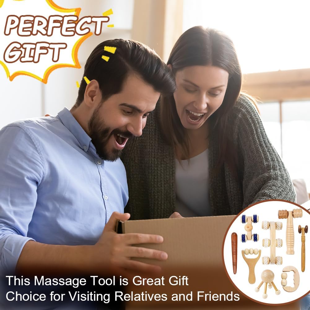 ACWOO 8 in 1 Wood Therapy Massage Tools, Wood Maderotherapy Kit, Anti-Cellulite Massager for Body Modeling, Lymphatic Drainage, Muscle Pain Relief
