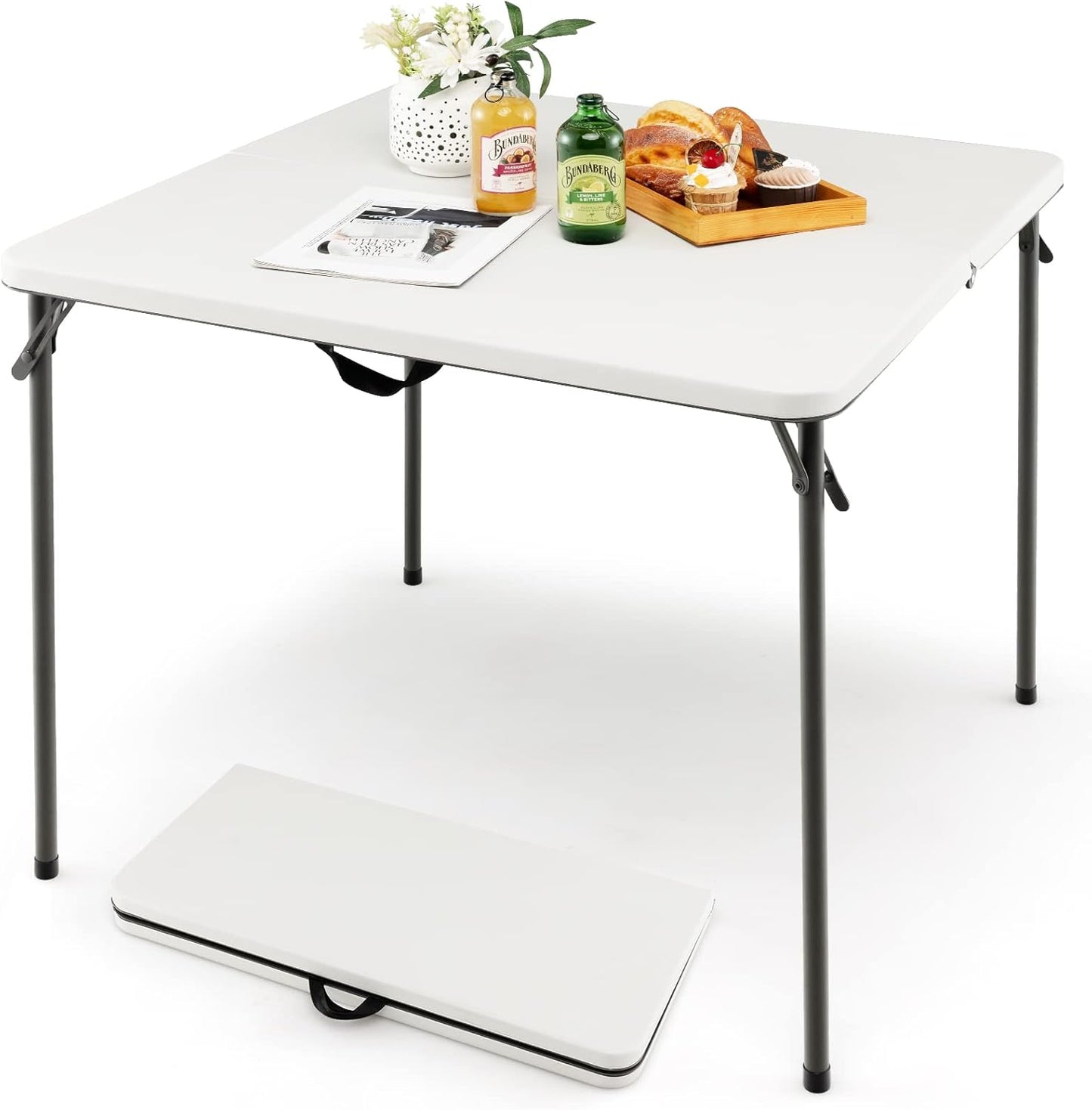 Costway Folding Camping Table, Portable Picnic Camp Table with Handle, Outdoor Lightweight Dining Table with All-Weather HDPE Tabletop and Rustproof Steel Frame (White)