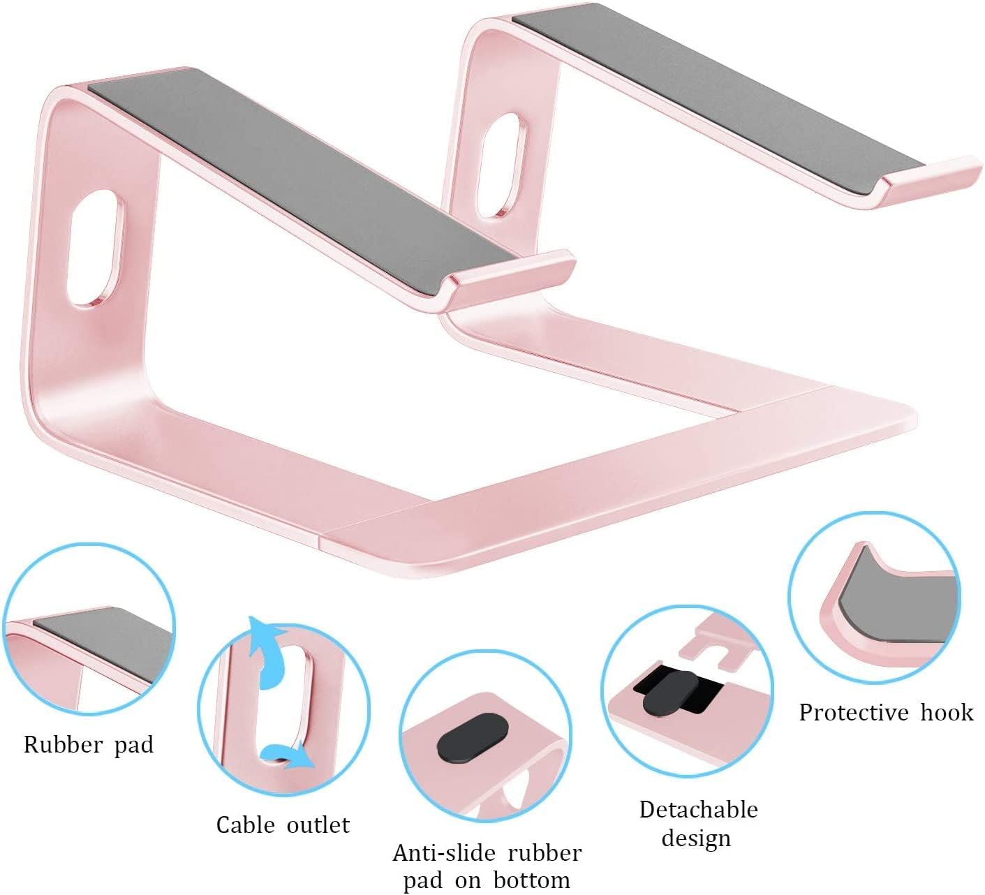 Orionstar Laptop Stand Portable Aluminum Laptop Riser Compatible with Mac MacBook Air Pro 10 to 15.6 Inch Notebook Computer, Detachable Ergonomic Elevator Holder, Rose Gold