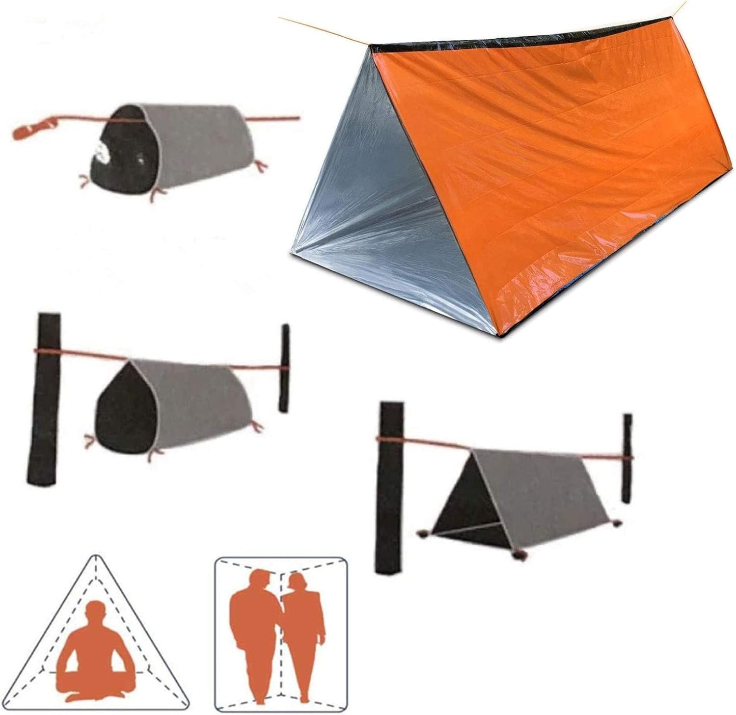 Emergency Shelter Sets, Survival Shelter 1 Survival Tent 1 Mylar Blankets 1 Emergency Sleeping Bag 1 Poncho for Outdoor Carcar Kits, Camping, Hiking (Orange)