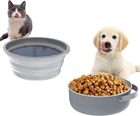 Travel Dog Bowls with Lid, 2 in 1 30Oz Collapsible Dog Water Bowl, 40Oz Stainless Steel Dog Food Bowl Foldable Silicone Water Bowl Portable Pet Feeding Watering Dish for Medium/Small Dogs,Cats