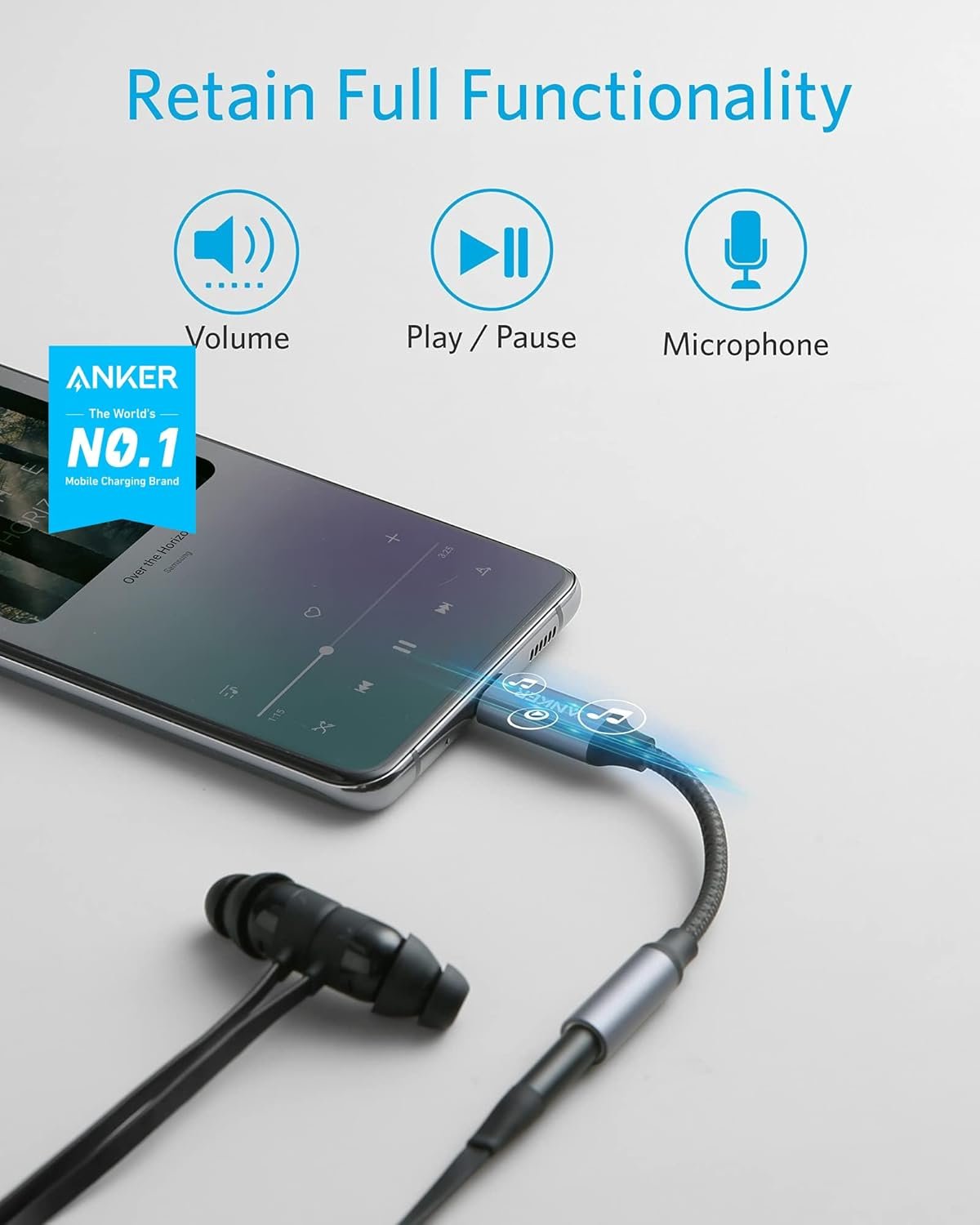 Anker USB C to 3.5mm Audio Adapter, Male to Female Nylon Cable for Samsung S20/S20+/S20 Ultra, Pixel 4/ + 4XL, and More Type C Devices