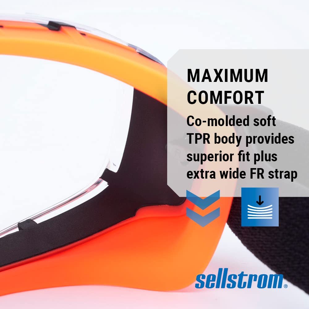 Sellstrom GM510 Safety Goggles - Anti-Fog, Anti-Scratch Eye Protection Goggles for Men & Women - FR Strap, Fits Over Most Glasses, ANSI Z87.1 - Clear Lens