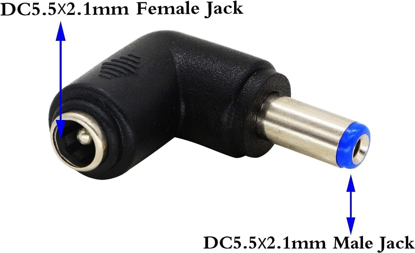 zdyCGTime 90 Degree Angle DC5.5x2.1mm Male to Female Adapter 5 Volt DC Barrel Power Jack Charging Cable Connector for Tablet (DC5.5x2.1mm)(2pack)