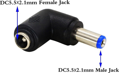 zdyCGTime 90 Degree Angle DC5.5x2.1mm Male to Female Adapter 5 Volt DC Barrel Power Jack Charging Cable Connector for Tablet (DC5.5x2.1mm)(2pack)