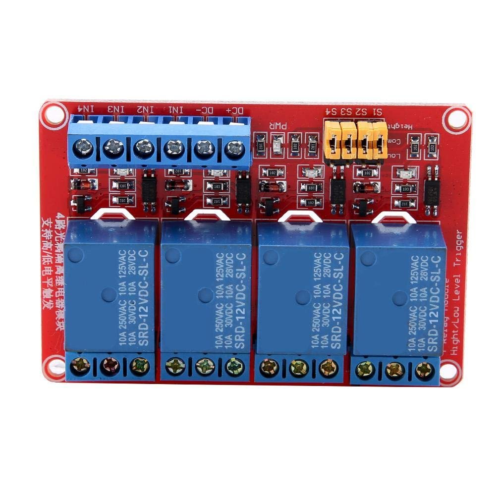 5V/12V/24V 4-Channel Relay Module, Optocoupler Relay Module Board High & Low for (12V)