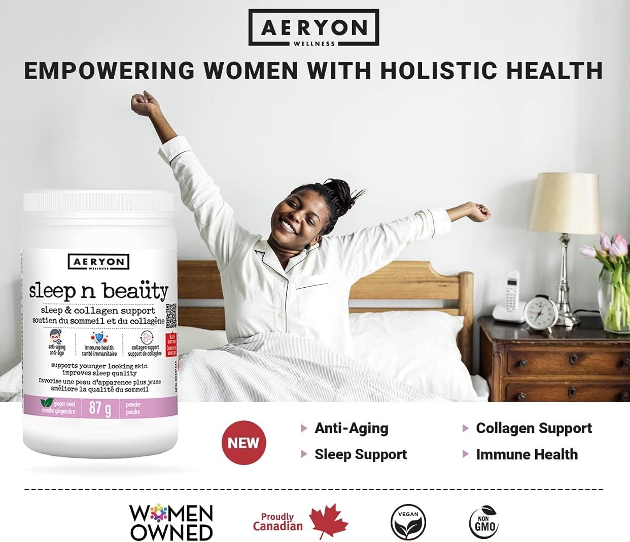 Sleep n Beaüty by Aeryon Wellness - Natural Sleep Aid - Supports Immunity & Collagen Formation - Naturally Calm Mind & Body for Restful Sleep - Natural Sleep Vitamin (Ginger Mint Flavour, 30 servings)