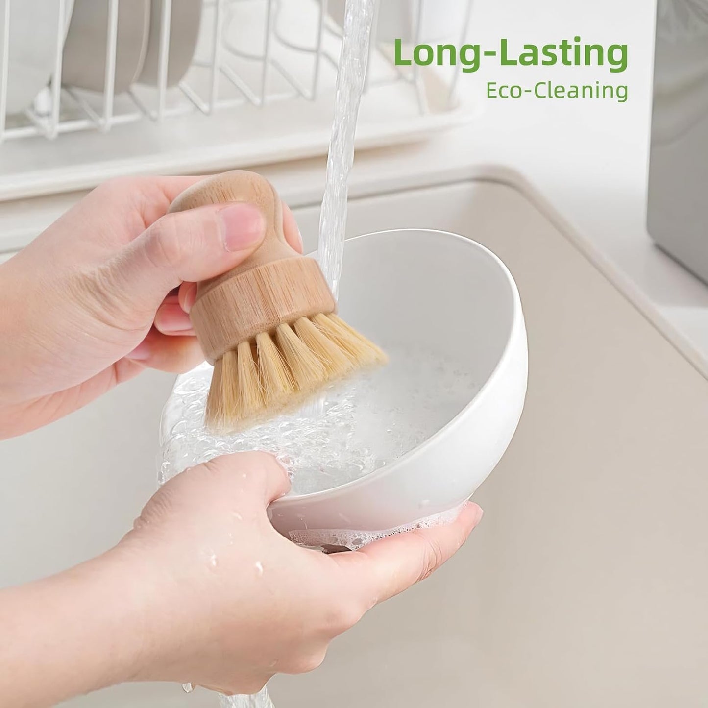7 Sets Bamboo Dish Brush - 2 Hard Brushes + 2 Soft Brushs + 2 Loofahs + 1 Ceramic Dish | Biodegradable, Natural Kitchen Brush for Dishwashing, Zero Waste Home
