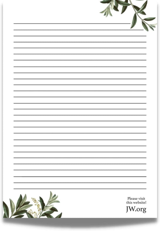 JW Letter Writing A4 Pad Stationery Paper Lined Gift Notepad Writing Sheets (Green Leaves)