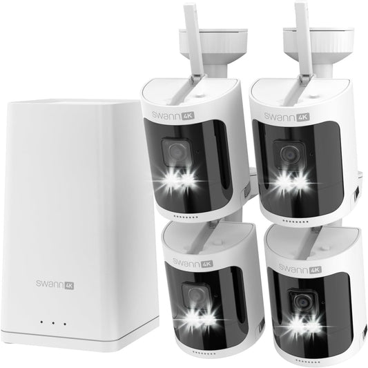 Swann AllSecure4K+ Wi-Fi NVR Security Camera System with 1TB HDD,4 Wire-Free Cameras & 5 Rechargeable Batteries,Wireless Outdoor Indoor Cameras,Night Vision,Heat and Motion Detection,SWNVK-AS4KH4