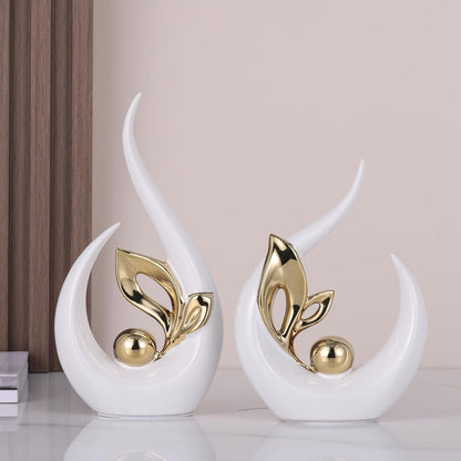 White Gold Abstract Sculptures Home Decor, Ceramic Art Statue Cool Stuff to Put on Shelves&tv Stand Decor, Gold Accent Entertainment Center Decor, Ideal Fireplace Coffee Table Dining Table Decor
