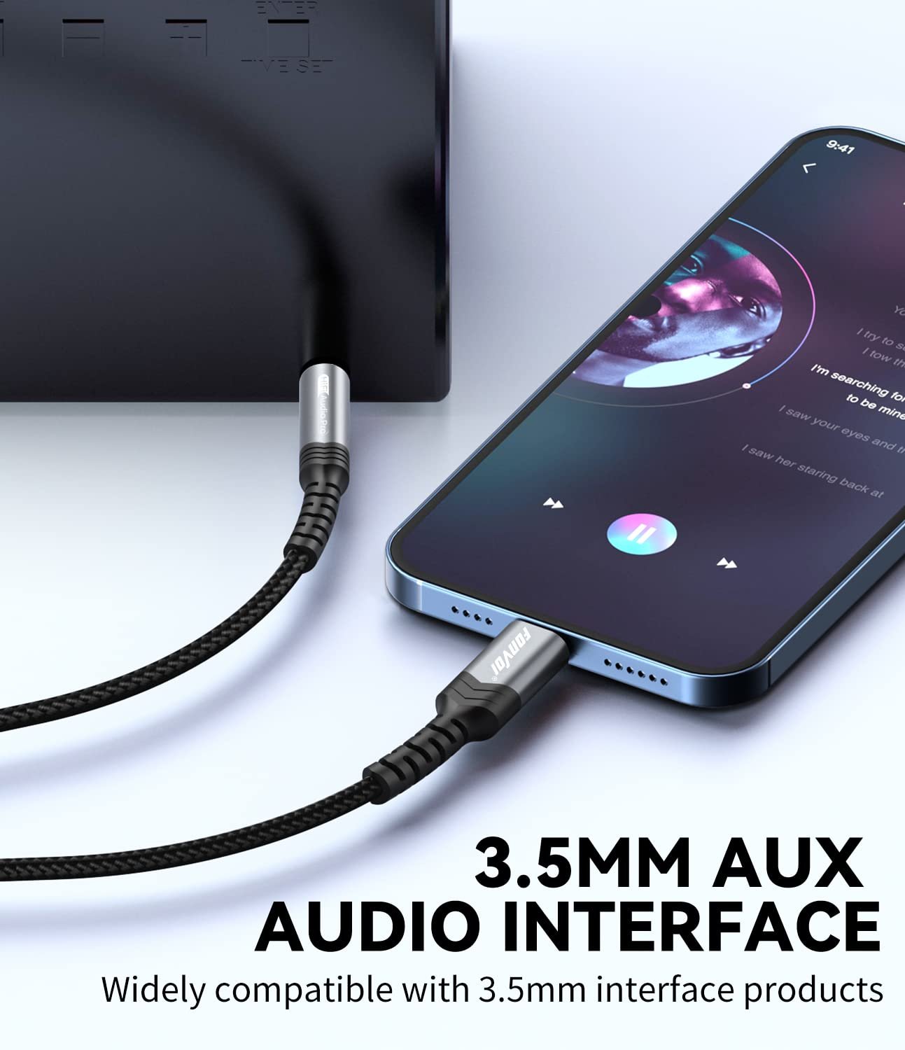 FONVOi AUX Cord for iPhone 【4 Feet,MFi Certified】 Lighting to 3.5mm AUX Cord for Car,Compatible with iPhone 14/13/12/11/XR/ipad/ipod to car Stereo/Speaker/Headphone
