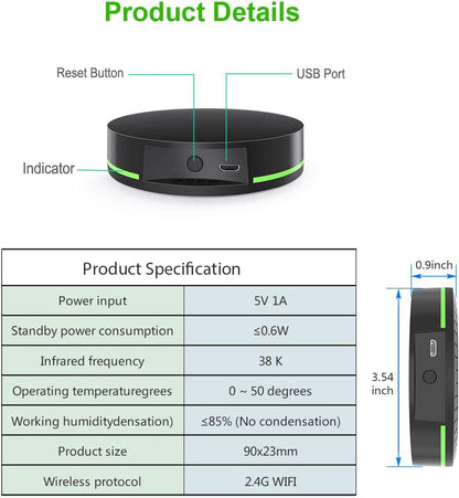 Smart IR Remote Control Hub WiFi Infrared Universal Remote Control IR Blaster Smart Home Automation Compatible with Alexa Google Home