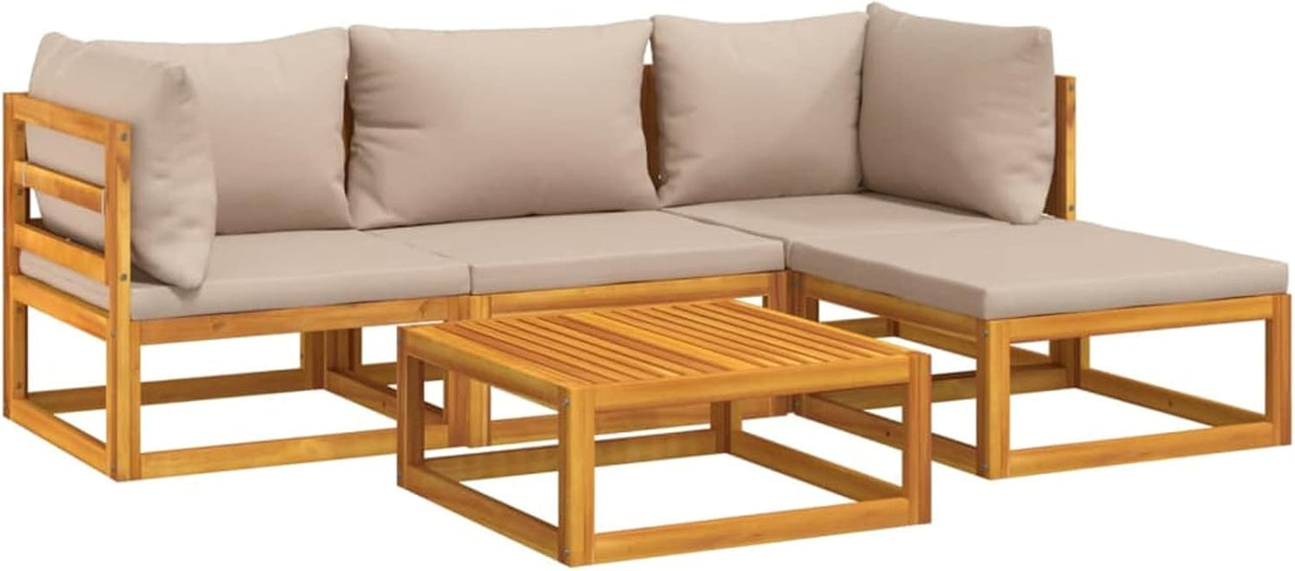 Homgoday 5-Piece Garden Living Room Set with Cushions Taupe Solid Wood, Garden Living Room, Sun Lounger, Sofa Bed Furniture, for Outdoor Patio, Pool, Balcony