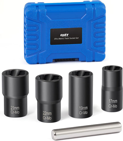 Orion Motor Tech Twist Socket Tool Set, 1/2" Drive 5pc Nut and Bolt Extractor Set, Rounded Bolt & Stripped Lug Nut Remover Tool Kit