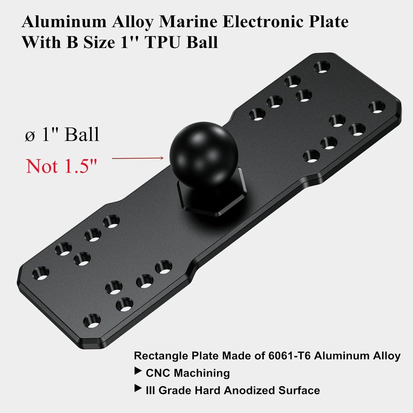 BRCOVAN Aluminum Alloy Marine Electronic Plate with 1'' TPU Ball for RAM Mounts B Size Double Socket Arm for Garmin/Humminbird/Lowrance GPS Chartplotters, Fish Finders and Marine Electronic Mount