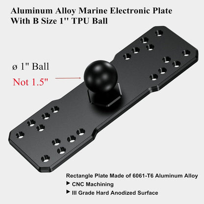 BRCOVAN Aluminum Alloy Marine Electronic Plate with 1'' TPU Ball for RAM Mounts B Size Double Socket Arm for Garmin/Humminbird/Lowrance GPS Chartplotters, Fish Finders and Marine Electronic Mount