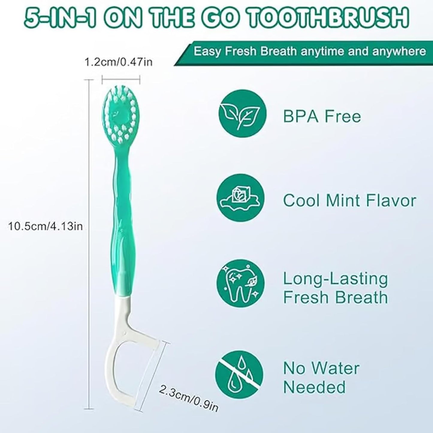 All in One Brush, Toothpaste and Floss, 5 in 1 Mini Toothbrush & Floss & Tongue Scraper & Toothpick Set, Portable Oral Care for Travel Work, Bulk Toothbrushes Individually (mix,2)