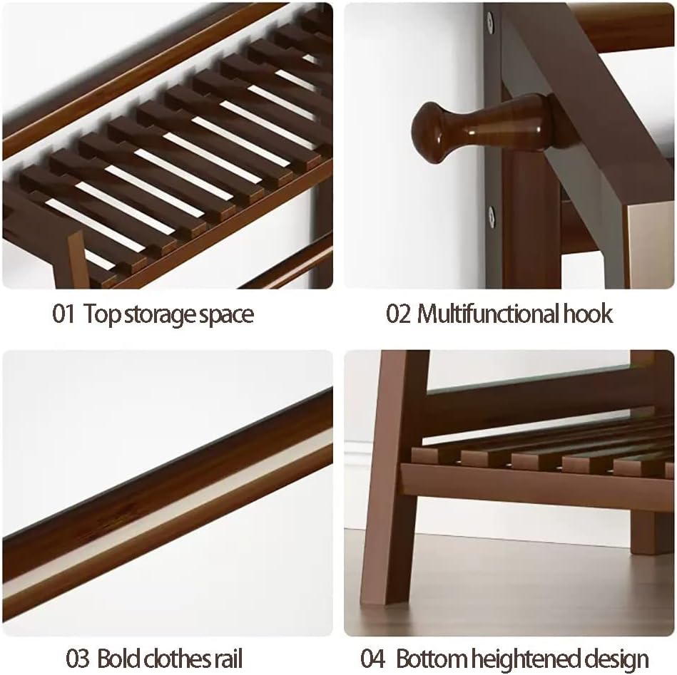 Elegante Appendiabiti Indipendente in bambù con ripiano Superiore, Asta Appendiabiti e vano portascarpe - Organizzatore Guardaroba Aperto per mobili da Camera da Letto, corridoio e Ingresso