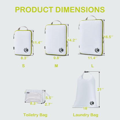 Cipway Compression Packing Cubes, Ultralight Luggage Organizer Bags with Laundry Bags Clear Toiletries Bag,6 Set Travel Essentials for Carry on Suitcase（White）