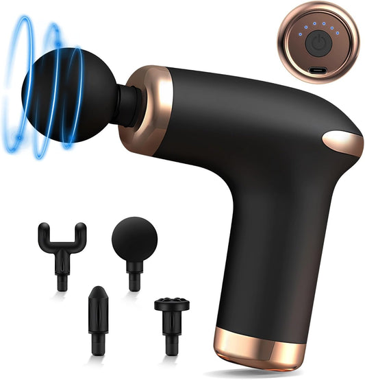 LuLuanping Muscle Massage Gun, Portable Rechargeable Deep Massager Massager with 4 Massage Heads for Body Pain Relief and Sports Body Massage (Black)