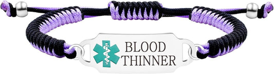 Tobestu Customizable Medical Bracelet - Engraved Health Alert Wristband - Personalized Adjustable Handcrafted Braided Rope Band for Blood Thinner, Epilepsy, Type I & II Diabetes YA5657
