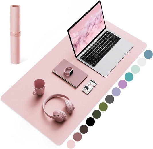 Non-Slip Desk Pad,Mouse Pad,Waterproof PVC Leather Desk Table Protector,Ultra Thin Large Desk Blotter, Easy Clean Laptop Desk Writing Mat for Office Work/Home/Decor(Pink, 31.5" x 15.7")