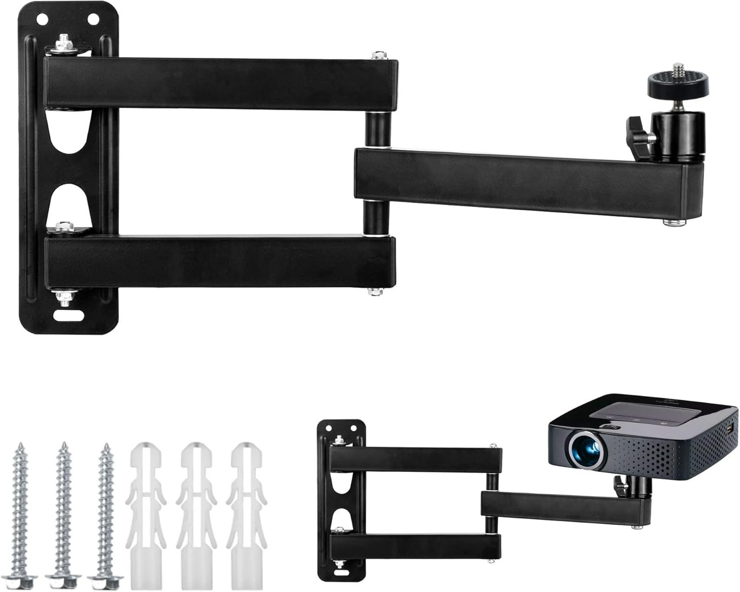 letuxaamz Wall Projector Stand, Three Arms Metal Multi-Angle Adjustable Projector/Monitor Mount with 1/4 Inch Screw Interface Articulated Arm