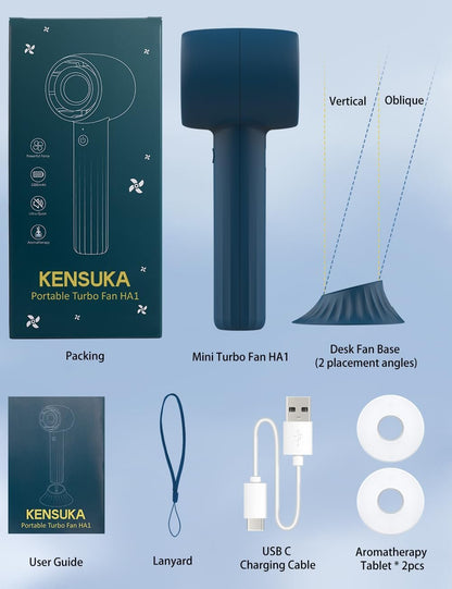 KENSUKA Handheld Fan with Aromatherapy HA1, Portable Hand Held Fan with 2000aMh USB Rechargeable Battery, 3 Speed Adjustable, Ideal for Travel, Makeup, and Outdoor Personal Cooling