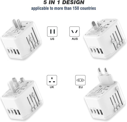 VYLEE Universal International Power Travel Plug Adapter, 5 in 1 European Travel Plug Adapter W/ 3.5A 2xUSB-A and 2xUSB C Wall Charger and Worldwide AC Outlet for Europe USA UK AUS Asia
