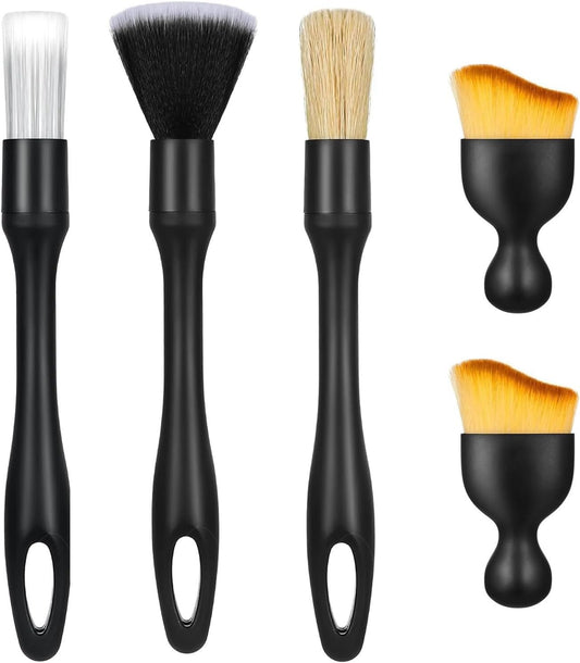 MAEZOE 5 PCS Car Detailing Brush Kit, Ultra Soft Boars Hair Automotive Interior Duster Brushes, Car Accessories for Truck, RV, Car