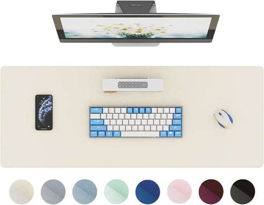 DAWNTREES PU Leather Desk Protector Mat, Extended Large Gaming Keyboard Mouse Pads Writing Mat for Home Office Working Computer, Laptop Decor (Beige, 90x40cm)