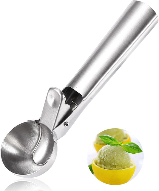 Folmywy 19.2 cm Ice Cream Scoop Trigger Lever Home Kitchen Gadgets Stainless Steel Portable DIY Baking Making Tool Fruits Melons Cookie Cupcake Muffin Meatball