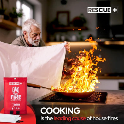 Rescue+ Emergency Fire Blanket for Home, Kitchen, Workplace & Travel, 40” x 40” Fiberglass Flame Retardant Safety Blanket, Fire Suppression for House, Camping, Car Emergencies - 1 Pack