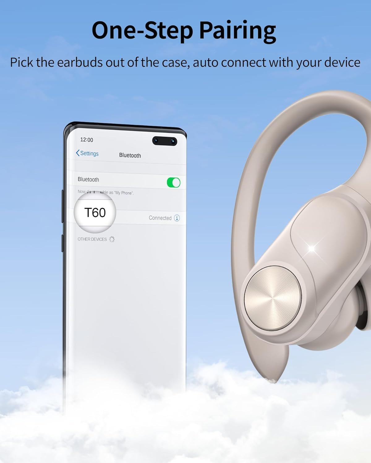 Ear Buds 80hrs Playtime Wireless Earbuds Bluetooth Headphones Wireless Charging Digital Display Sports Earbuds with Earhook Deep Bass IPX7 Waterproof Over-Ear Earphones for TV Phone Laptop Pearl Gray