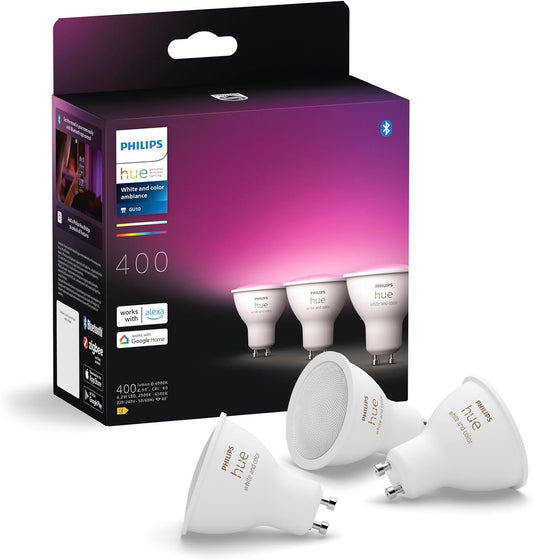 Philips Hue GU10 â€“ Smart Spotlight â€“ (3-Pack) White and Colour Ambiance