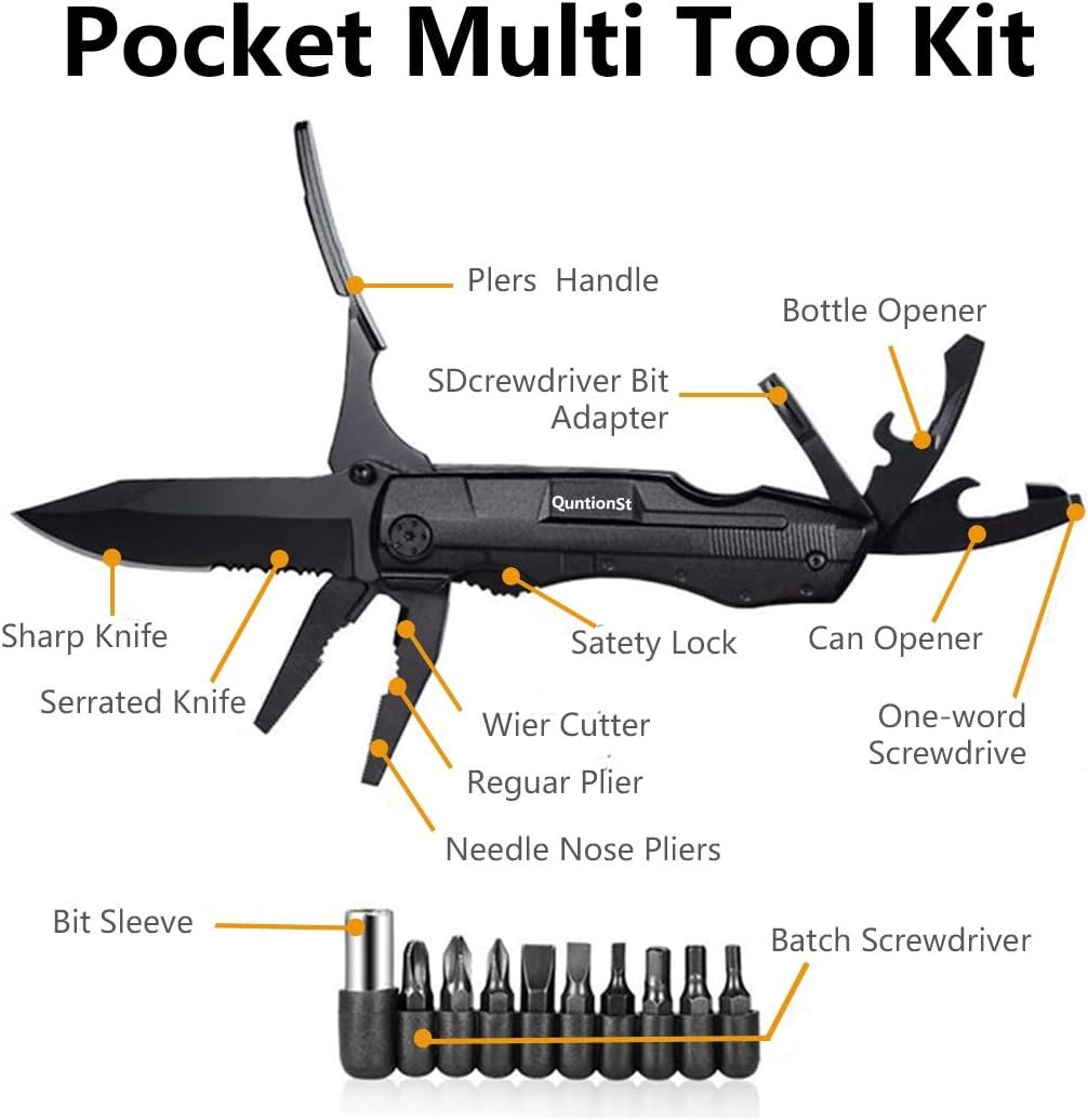 Pocket Multitool with Safety Locking Handy, Gifts for Men, 12 in 1 Multi Tool with Pliers Knife Bottle Opener Screwdriver Saw, Perfect for Outdoor, Survival, Camping, Hiking, Simple Repair