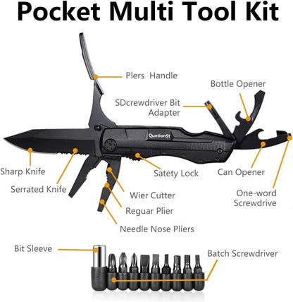 Pocket Multitool with Safety Locking Handy, Gifts for Men, 12 in 1 Multi Tool with Pliers Knife Bottle Opener Screwdriver Saw, Perfect for Outdoor, Survival, Camping, Hiking, Simple Repair