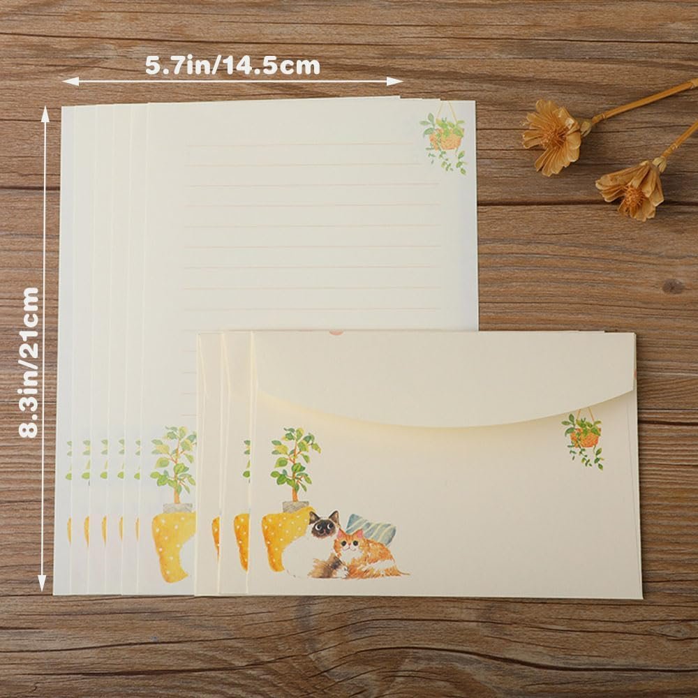 72 Pieces Cute Cat Theme Writing Paper and Envelopes Stationery Set for Women Girls with 48 Lined Stationery Letter and 24 Envelops