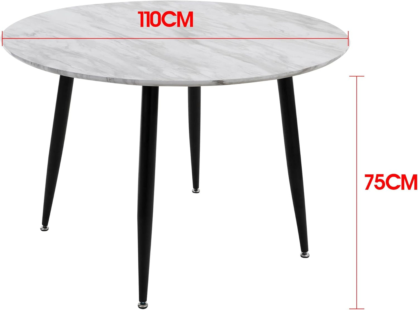 Round Dining Table MDF Marbling White,Marble-Effect Surface Tabletop,Sturdy Table Legs with Non Slip Foot Design for Dining Room