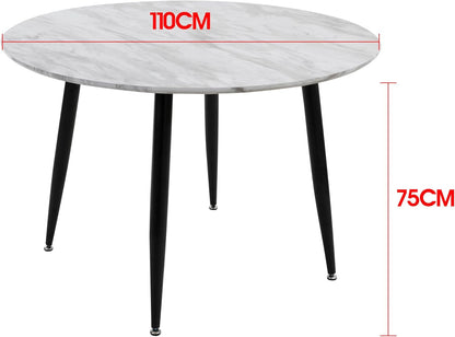 Round Dining Table MDF Marbling White,Marble-Effect Surface Tabletop,Sturdy Table Legs with Non Slip Foot Design for Dining Room