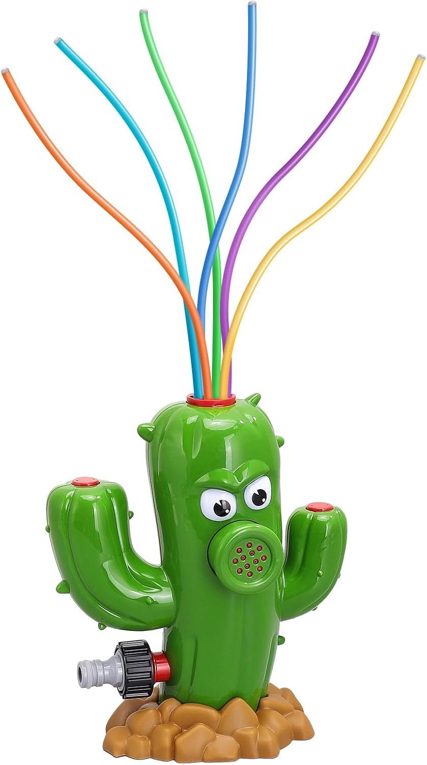 HeySplash Water Sprinkler Toy, Sprinkler for Kids Outdoor Play, Sprinkler Toy with 6 Wiggle Tubes, Outside Backyard Lawn Toys, Splashing Fun for 3-8 Year Old Boys Girls, Attach to Garden Hose, Cactus