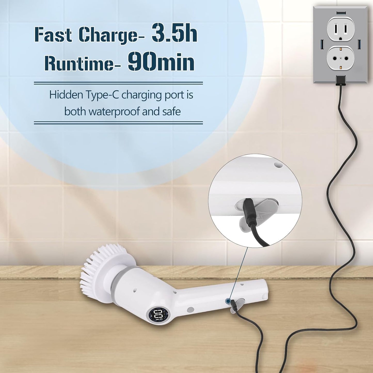Electric Spin Scrubber, 9 in 1 Electric Cleaning Brush, Electric Cleaning Brush with Extendable Arm,Large Power with 3 Adjustable Speeds, Shower Cleaner Brush for Bathroom, Tub, Toilet, Kitchen (Grey)