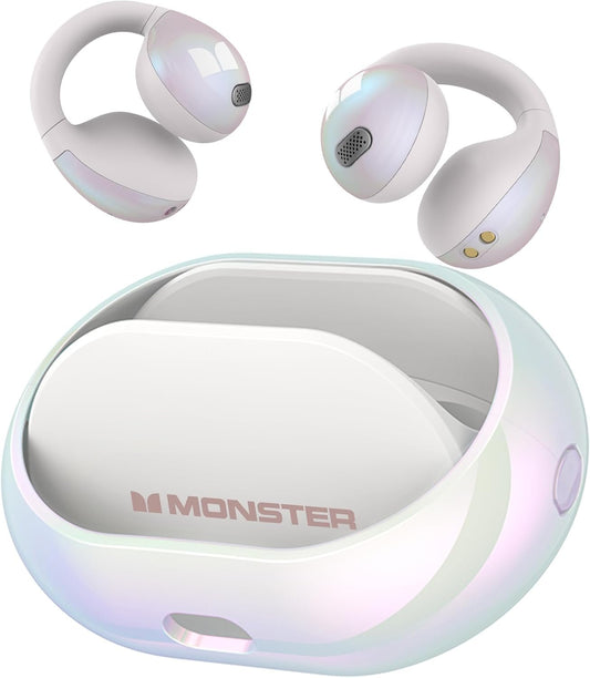 Monster Wireless Earbuds, Bluetooth 5.4 Clip-On Earbuds with HiFi Stereo, Open Earphones with ENC Clear Call, 21H Playtime, Fast Charge, Touch Control, IPX6 Waterproof Wireless Headphones for Exercise